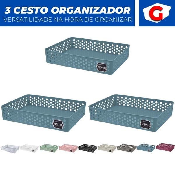 Imagem de Kit 3 Cesto Organizador Rattan Multiuso Armário Gaveta Lavanderia G (34x25)