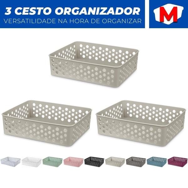 Imagem de Kit 3 Cesto Organizador Rattan Multiuso Armário Gaveta Lavanderia M (24x19)