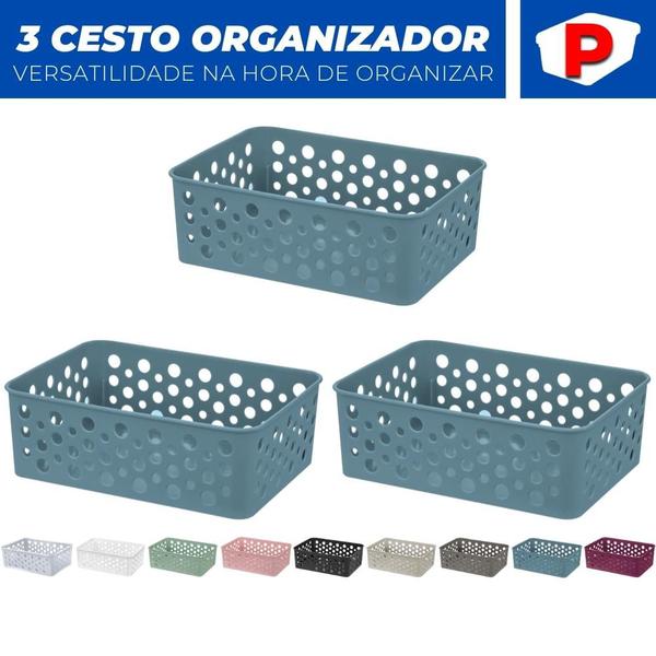 Imagem de Kit 3 Cesto Organizador Rattan Multiuso Armário Gaveta Lavanderia P (19x13)