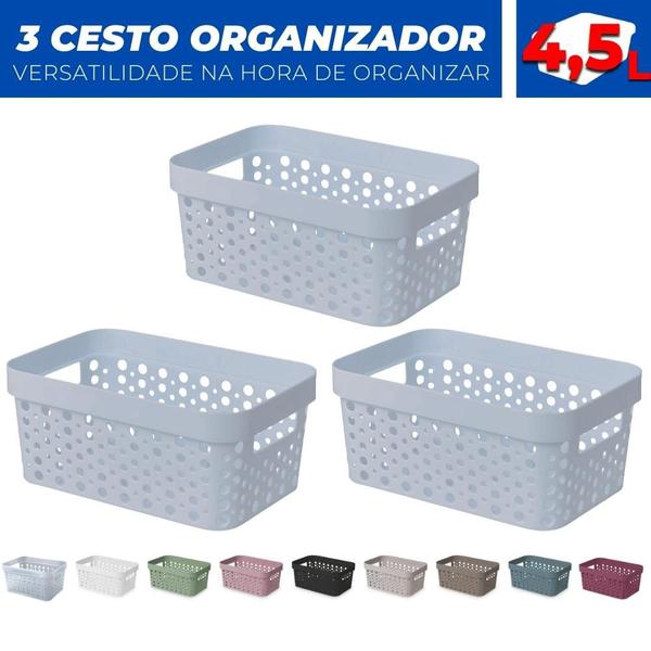 Imagem de Kit 3 Cesto Organizador Trama Rattan s/Tampa 4,5L Multiuso Plástico