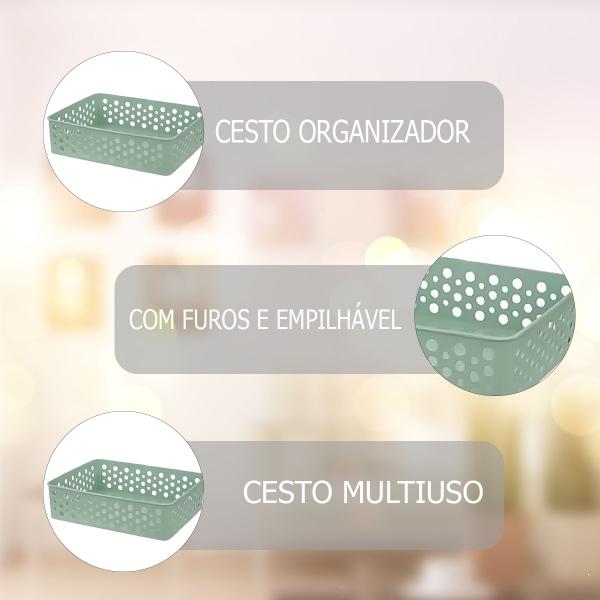 Imagem de Kit 3 Cestos Caixa Organizador Multiuso Plástico Médio Com Furinhos Azul / Branco / Cinza / Marrom / Preto / Rose / Transparente / Verde