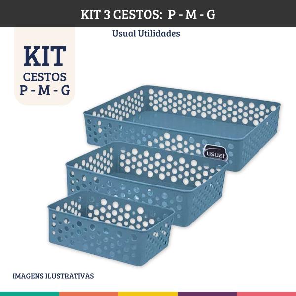 Imagem de Kit 3 Cestos Multiuso P M G Organizadores Azul Usual