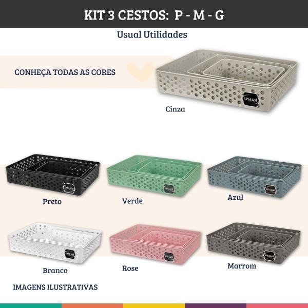 Imagem de Kit 3 Cestos Multiuso P M G Organizadores Cinza Usual