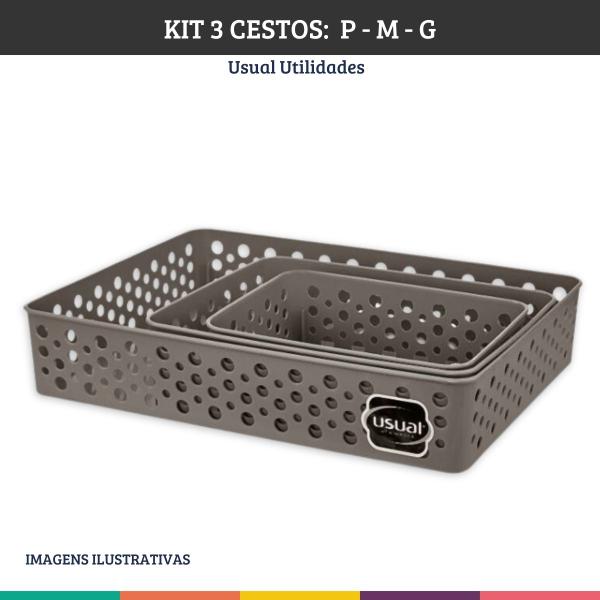 Imagem de Kit 3 Cestos Multiuso P M G Organizadores Marrom Usual