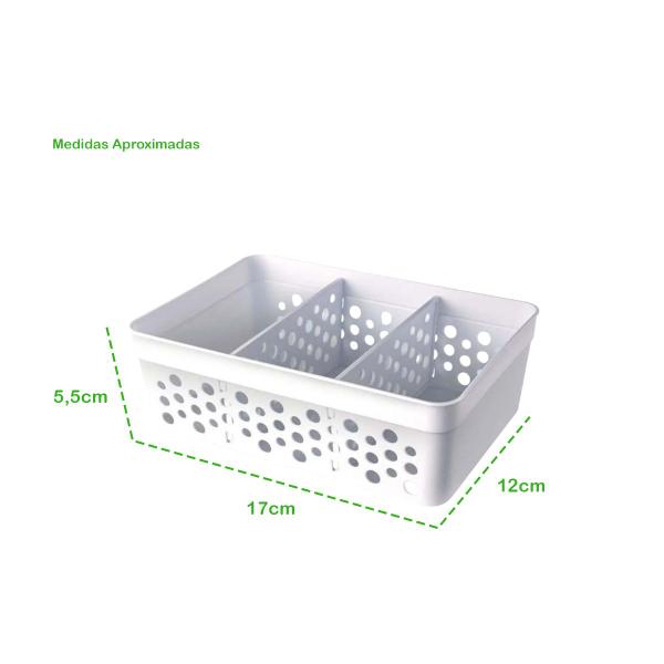 Imagem de Kit 3 Cestos Organizador C/ 2 Divisórias Colméia 17x11,5x5,5