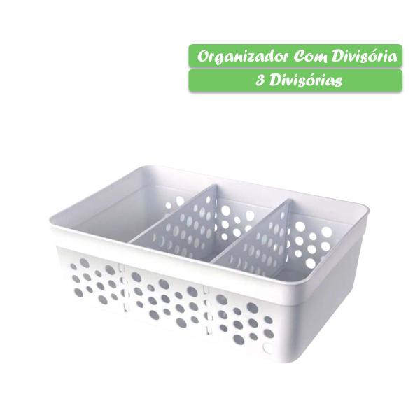 Kit 3 Cestos Organizador C/ 2 Divisórias Colméia 17x11,5x5,5 - Usual Utilidades Imagem de Kit 3 Cestos Organizador C/ 2 Divisórias Colméia 17x11,5x5,5