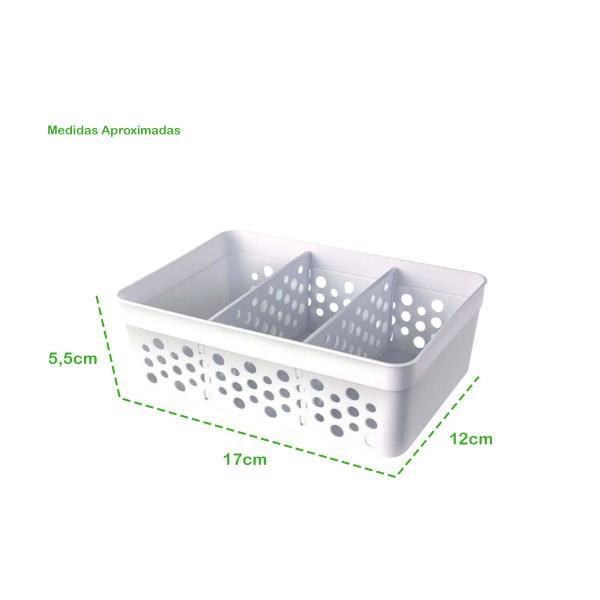 Kit 3 Cestos Organizador C/ 2 Divisórias Colméia 17x11,5x5,5 - Usual Utilidades Imagem de Kit 3 Cestos Organizador C/ 2 Divisórias Colméia 17x11,5x5,5