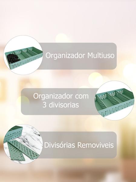 Imagem de Kit 3 Cestos Organizador Multiuso Com 3 Divisórias Removível Azul / Branco / Cinza / Preto / Rose / Verde