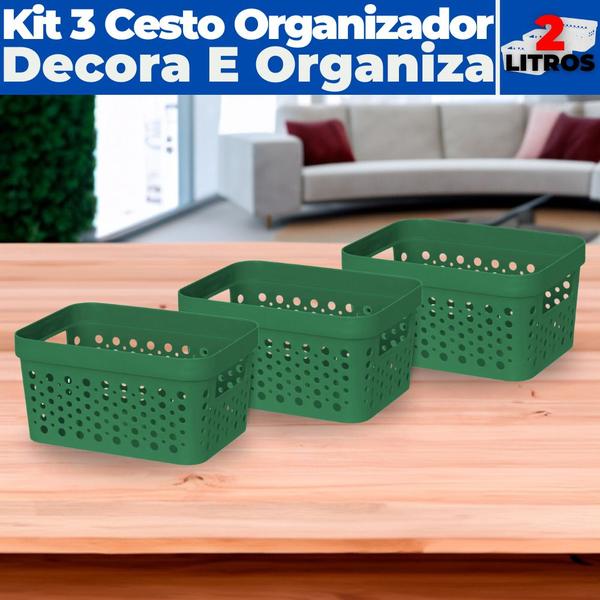 Imagem de Kit 3 Cestos Organizador s/ Tampa Trama Rattan 2L Usual