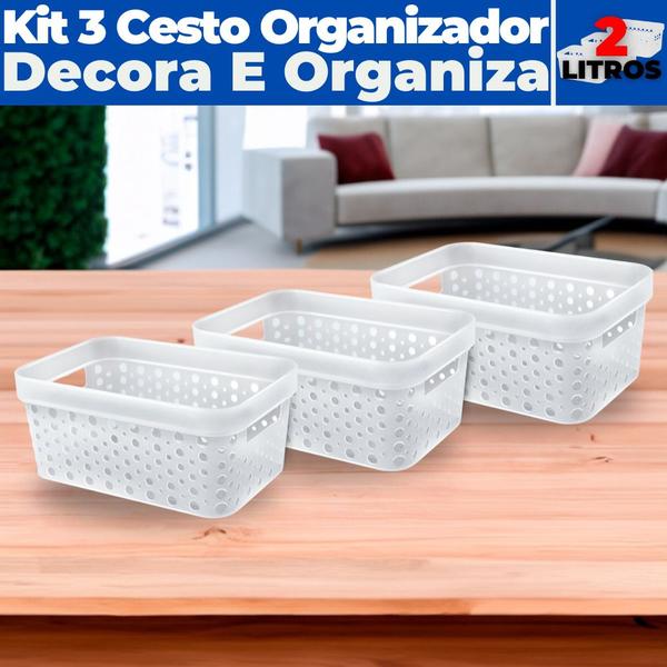 Imagem de Kit 3 Cestos Organizador s/ Tampa Trama Rattan 2L Usual