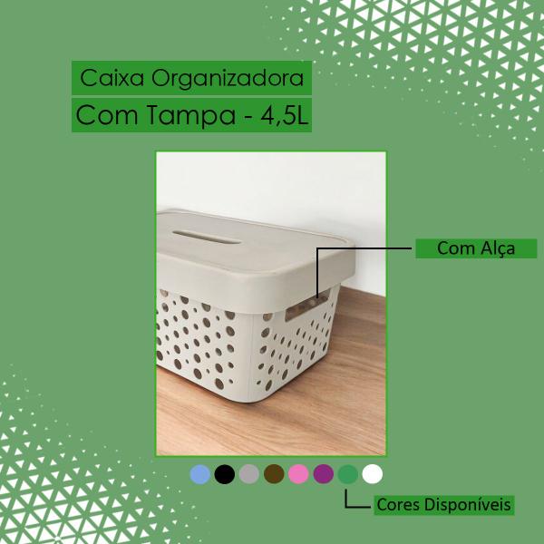 Imagem de Kit 3 Cestos Organizadores com Tampa 4,5 Litros 26x18x11 Caixa Organizadora Multiuso Rattan