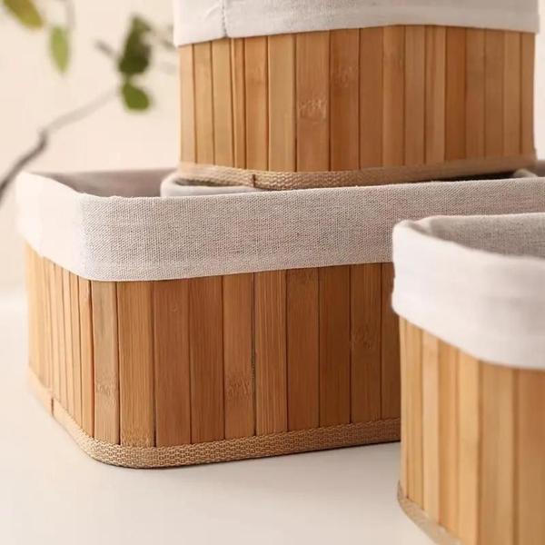 Imagem de Kit 3 Cestos Organizadores De Bambu Natural Para Decoração