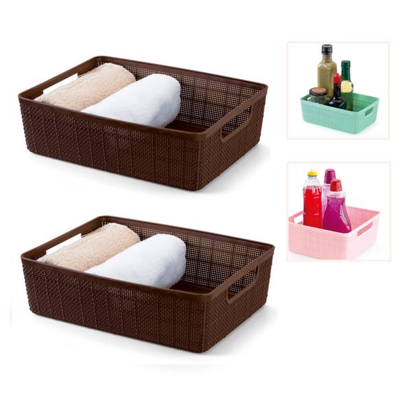 Imagem de Kit 3 Cestos Organizadores Multiuso Rattan Home Organizer P-M-G