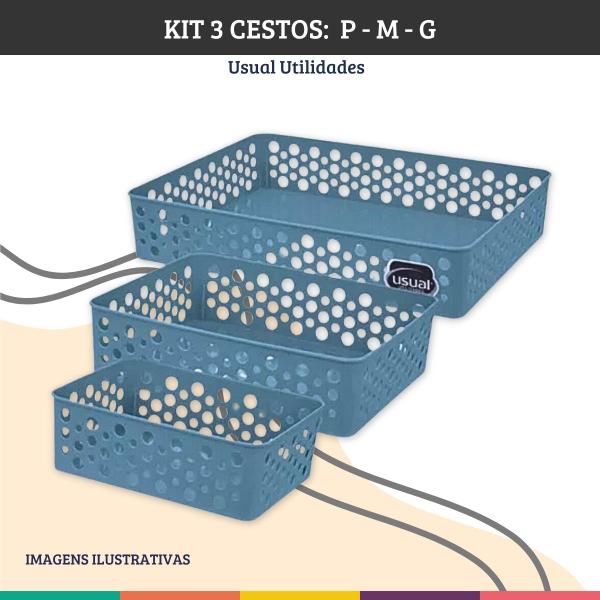 Imagem de Kit 3 Cestos Organizadores P M G Azul Multiuso Usual