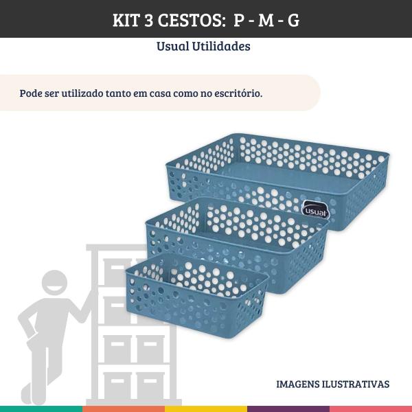 Imagem de Kit 3 Cestos Organizadores P M G Azul Multiuso Usual