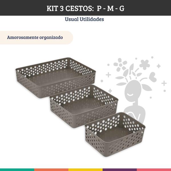 Imagem de Kit 3 Cestos Organizadores P M G Marrom Multiuso Usual