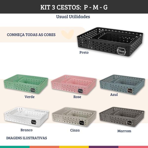 Imagem de Kit 3 Cestos Organizadores P M G Preto Multiuso Usual