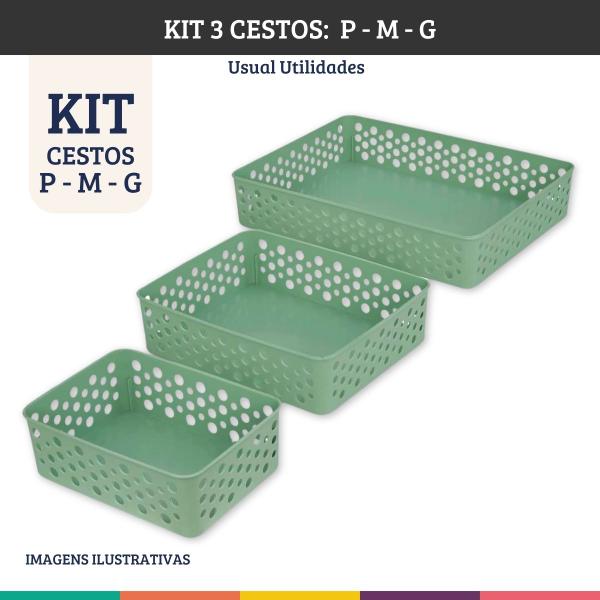 Imagem de Kit 3 Cestos Organizadores P M G Verde Multiuso Usual