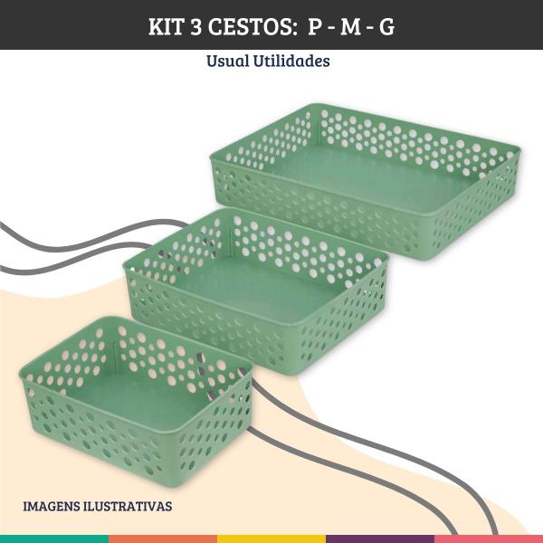 Imagem de Kit 3 Cestos Organizadores P M G Verde Multiuso Usual