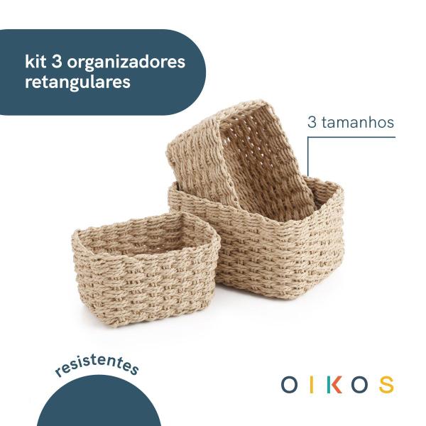 Imagem de kit 3 cestos organizadores retangulares de corda - Oikos