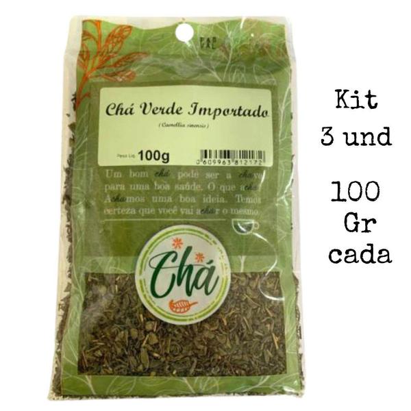 Imagem de Kit 3 Chá Verde Importado Verdadeira Camellia Sinensis Erva Seca 100 gr cada Chá com Chá