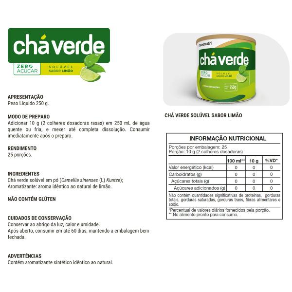 Imagem de Kit 3 Chá Verde Solúvel Zero Calorias Sabor Limão 250g Maxinutri