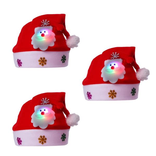 Imagem de Kit 3 Chapéus Gorro Natal Papai Noel E Boneco Neve Led Luzes