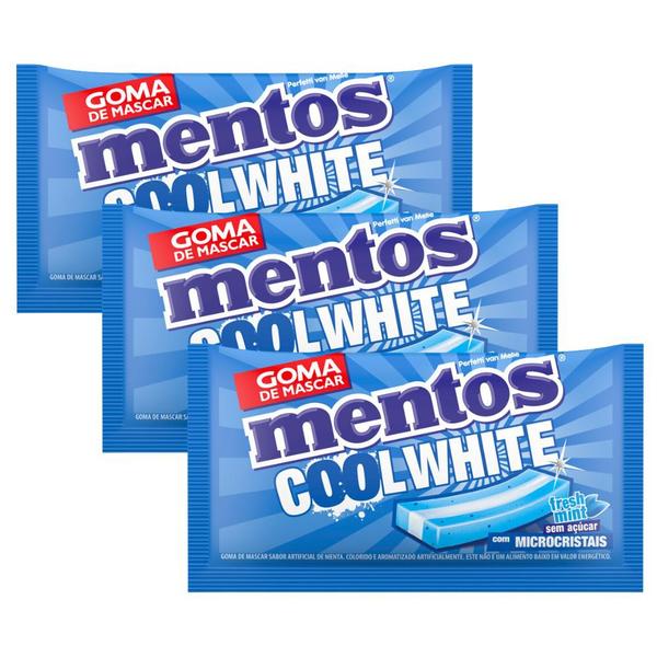 Imagem de Kit 3 Chiclete Mentos Cool White Sabor Fresh Mint com Microcristais Sem Açúcar 8,5g