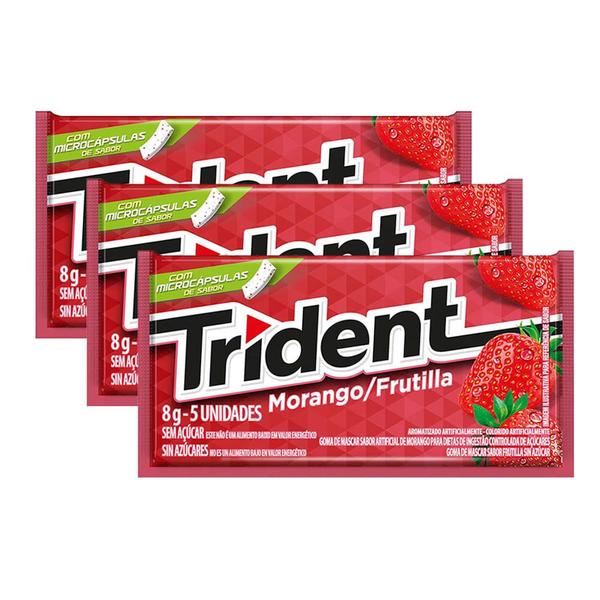 Kit 3 Chiclete Trident Morango 8g Imagem de Kit 3 Chiclete Trident Morango 8g