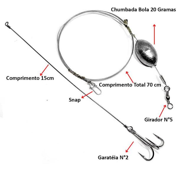 Imagem de Kit 3 Chicote Para Pesca De Espada Com Isca De Sardinha