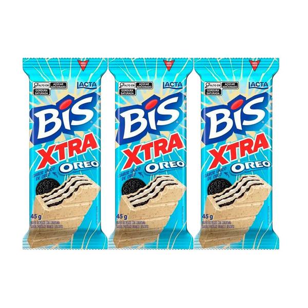 Kit 3 Chocolate Bis Lacta Xtra Oreo com 45g Imagem de Kit 3 Chocolate Bis Lacta Xtra Oreo com 45g