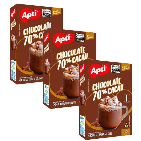 Imagem de Kit 3 Chocolate Em Pó Solúvel 70% Cacau Apti 200g