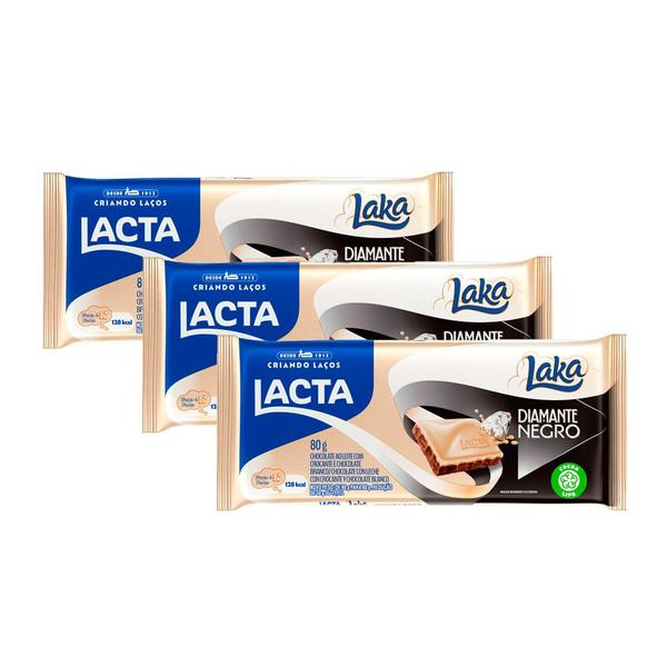 Kit 3 Chocolate Lacta Diamante Negro Laka 80g Imagem de Kit 3 Chocolate Lacta Diamante Negro Laka 80g
