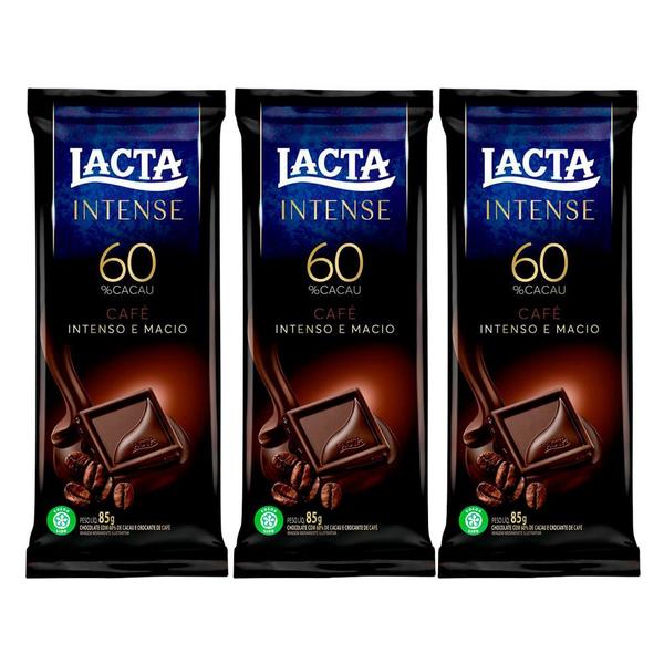 Imagem de Kit 3 Chocolate Lacta Intense 60% Cacau Café 85g