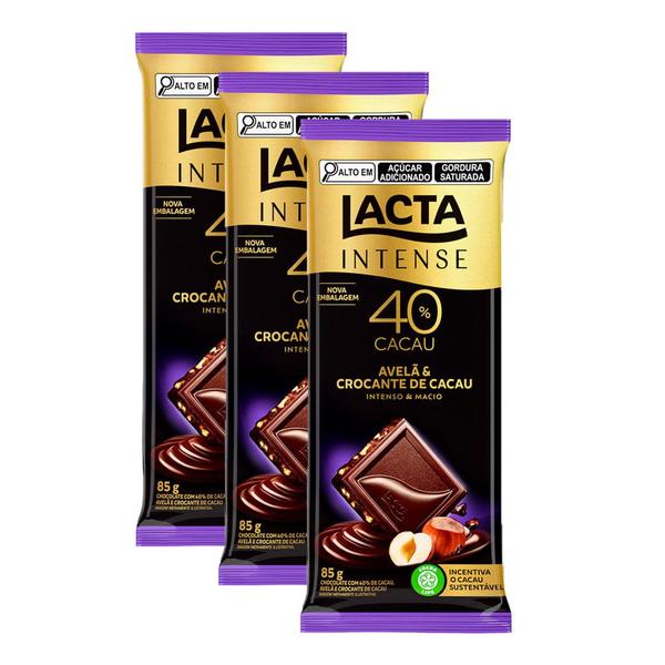 Imagem de Kit 3 Chocolate Lacta Intense Nuts 40% Cacau Avelã e Crocante 85g