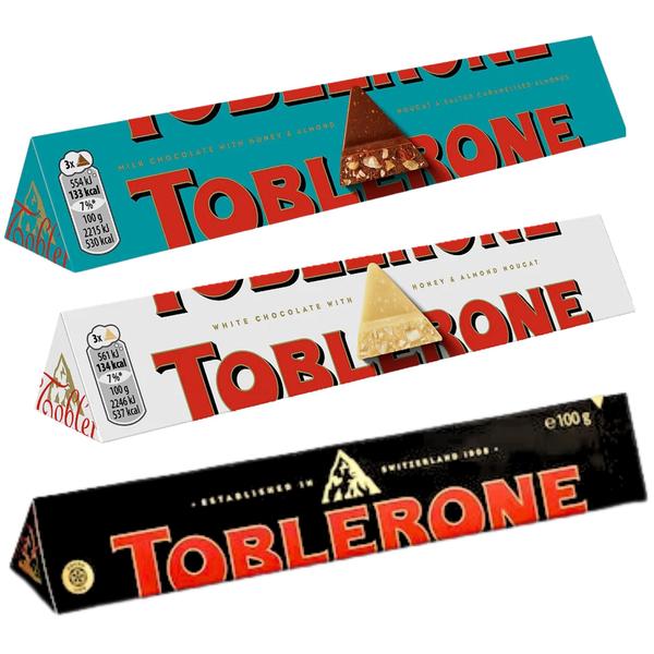 Imagem de Kit 3 Chocolate Toblerone 100g Crunchy, White E Dark