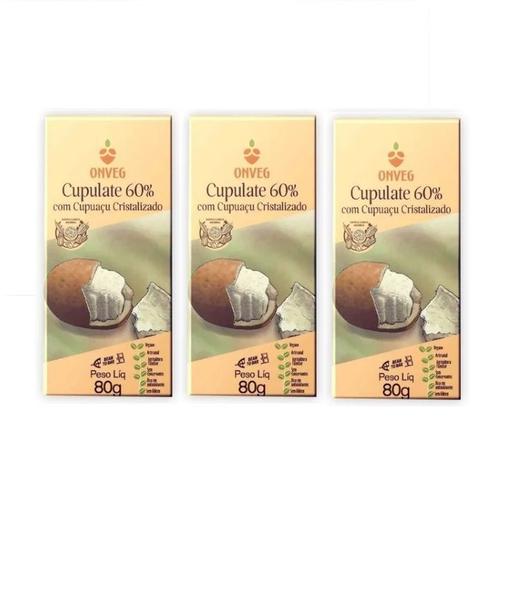 Kit 3 Chocolate Vegano Zero Lactose Barra Cupulate Onveg 80g Imagem de Kit 3 Chocolate Vegano Zero Lactose Barra Cupulate Onveg 80g