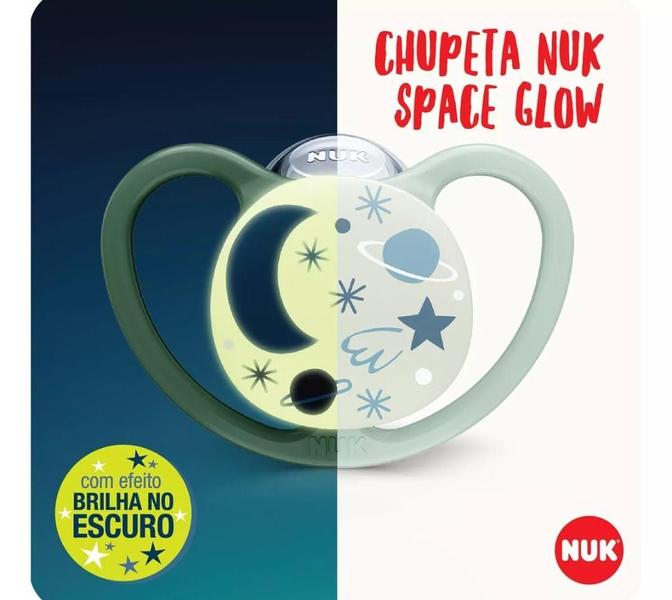 Kit 3 Chupetas Dia e Noite Brilha no Escuro Space 18m+ Nuk Imagem de Kit 3 Chupetas Dia e Noite Brilha no Escuro Space 18m+ Nuk