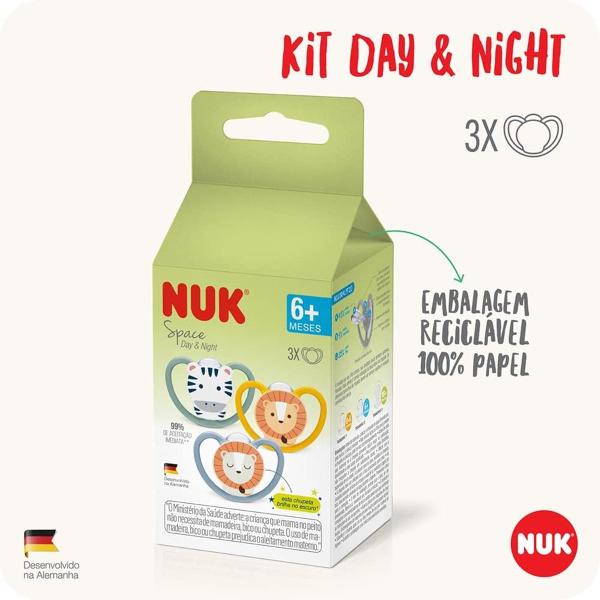 Imagem de Kit 3 Chupetas Space Dia e Noite Brilha no Escuro 6+ Meses Day Nigth Nuk