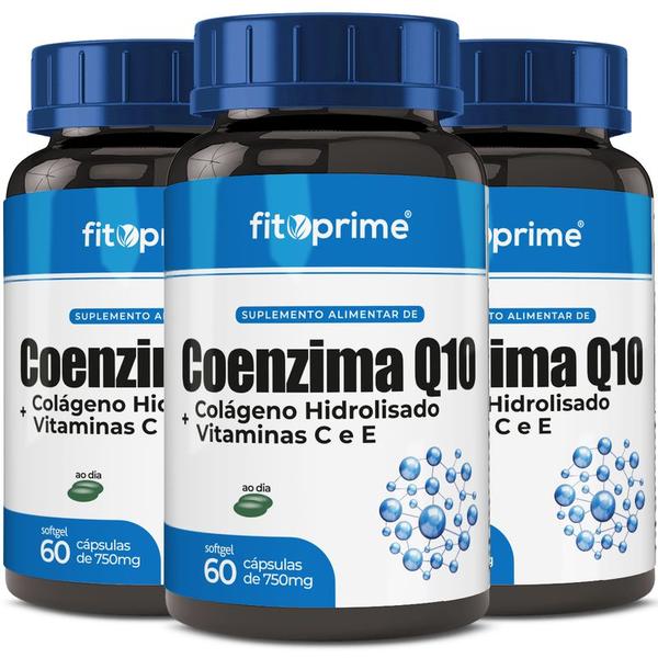 Imagem de Kit 3 Coenzima Q10 Com Colágeno Hidrolisado Vitaminas C E 60 Cápsulas Fitoprime