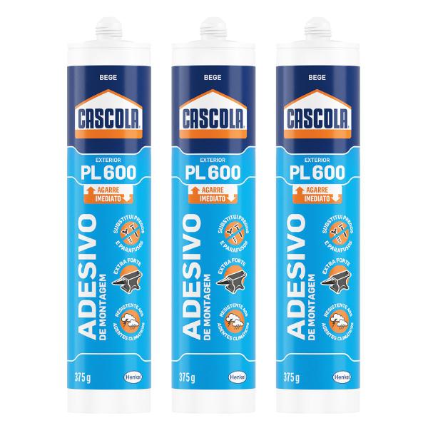 Imagem de KIT 3 Cola Cascola Monta E Fixa Pl600 375g Adesivo Montagem Externo Extra Forte - Henkel