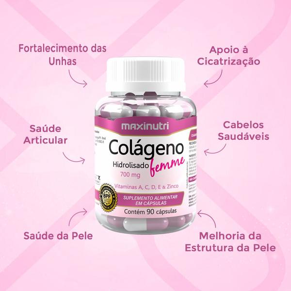 Imagem de Kit 3 Colágeno Femme Maxinutri Vitaminas e Zinco 90 Cápsulas