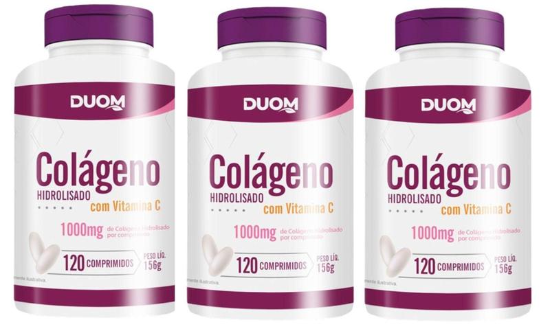 Imagem de Kit 3 Colageno Hidrolisado 1000mg  Com Vitamina C - 120 Comprimidos - Duom