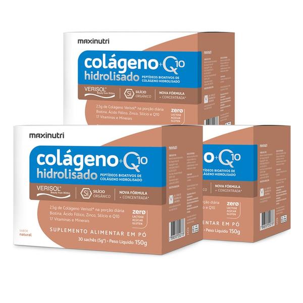 Imagem de Kit 3 Colágeno Verisol Natural Sachês 30x5g + Q10 Maxinutri