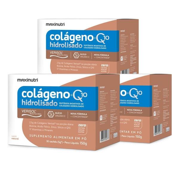 Imagem de Kit 3 Colágeno Verisol Natural Sachês 30X5G + Q10 Maxinutri