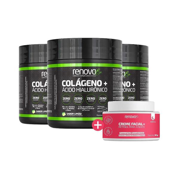 Imagem de Kit 3 Colágenos Renova Be Verisol Com Biotina + Creme Facial