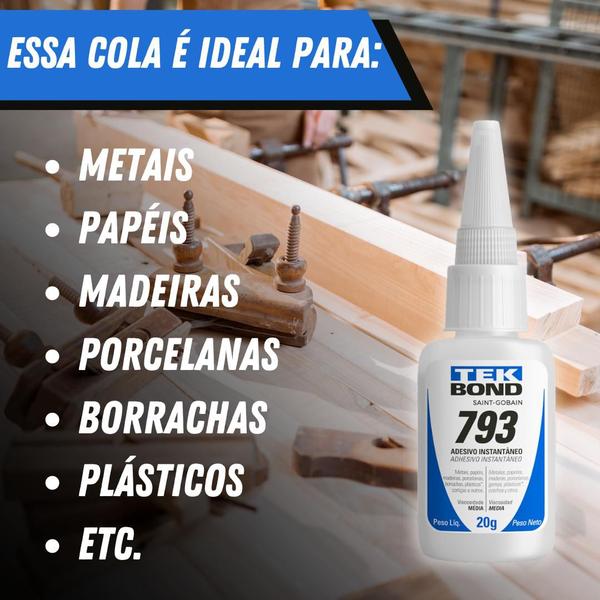 Imagem de Kit 3 Colas Instantanea TekBond 793 SuperBonde 20g Multiuso