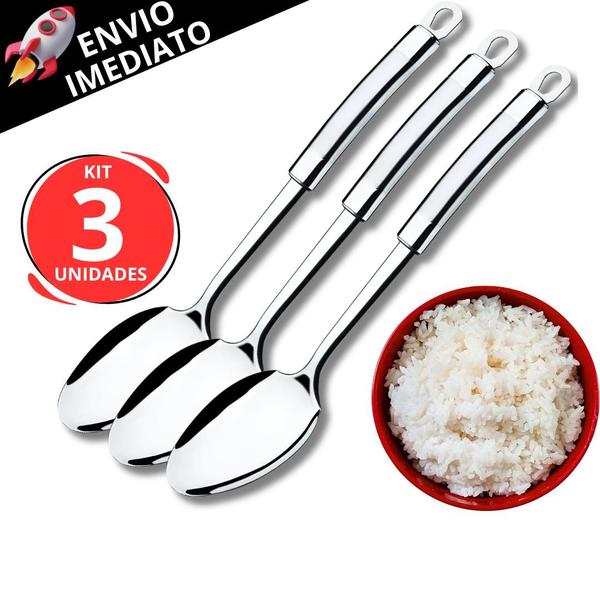 Imagem de Kit 3 Colher de Arroz Inox Colher de Mesa Prática Qualidade Premium Utensílio de Cozinha