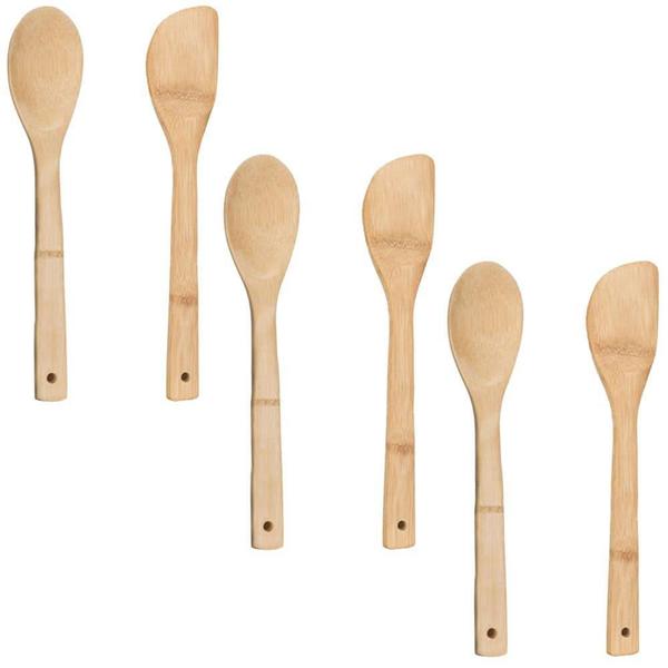 Imagem de Kit 3 Colher E 3 Espátula Bambu Natural Utensílios 30Cm