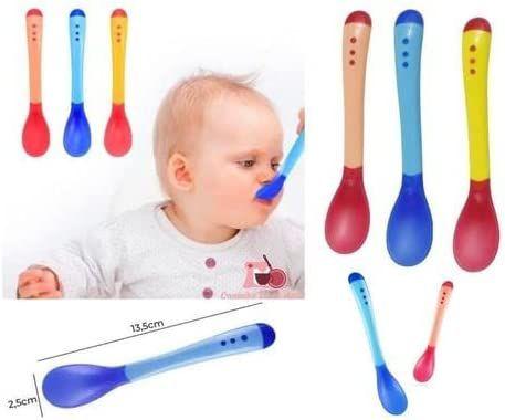 Imagem de Kit 3 Colher Térmica Infantil Muda Cor Silicone Bebe Alimentação Bpa Free Termosensivel